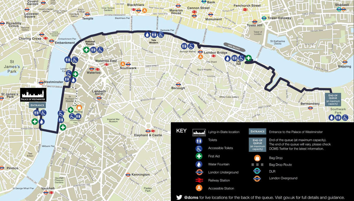 Map showing queue for Lying-in-State as described in first paragraph of text